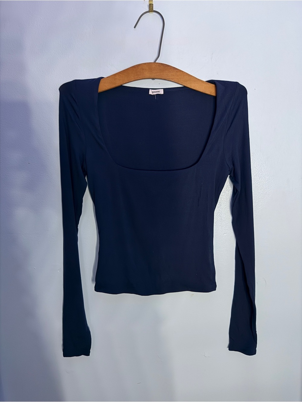 Garage Square Neck Long Sleeve Top Navy Blue Woman’s S